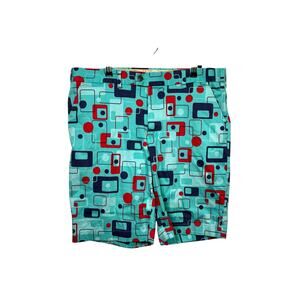 Loudmouth Golf Shorts Mens 38 Light Blue Geometric Retro Mod Flat Front Cotton